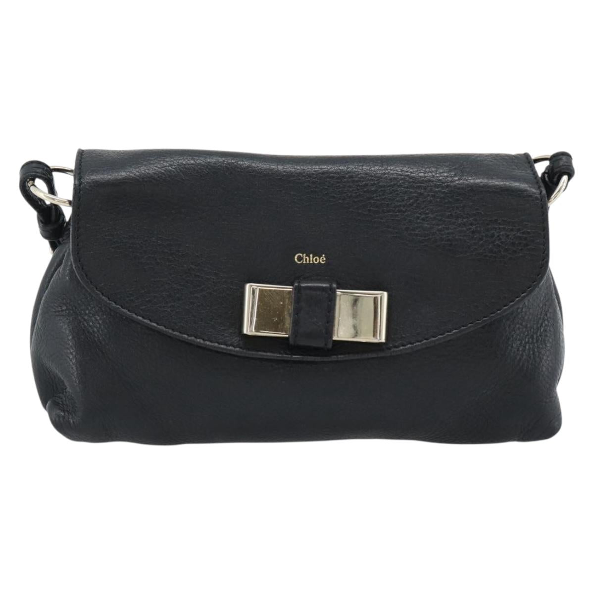 Chloe Shoulder Bag Leather Black Gold Auth mr2644