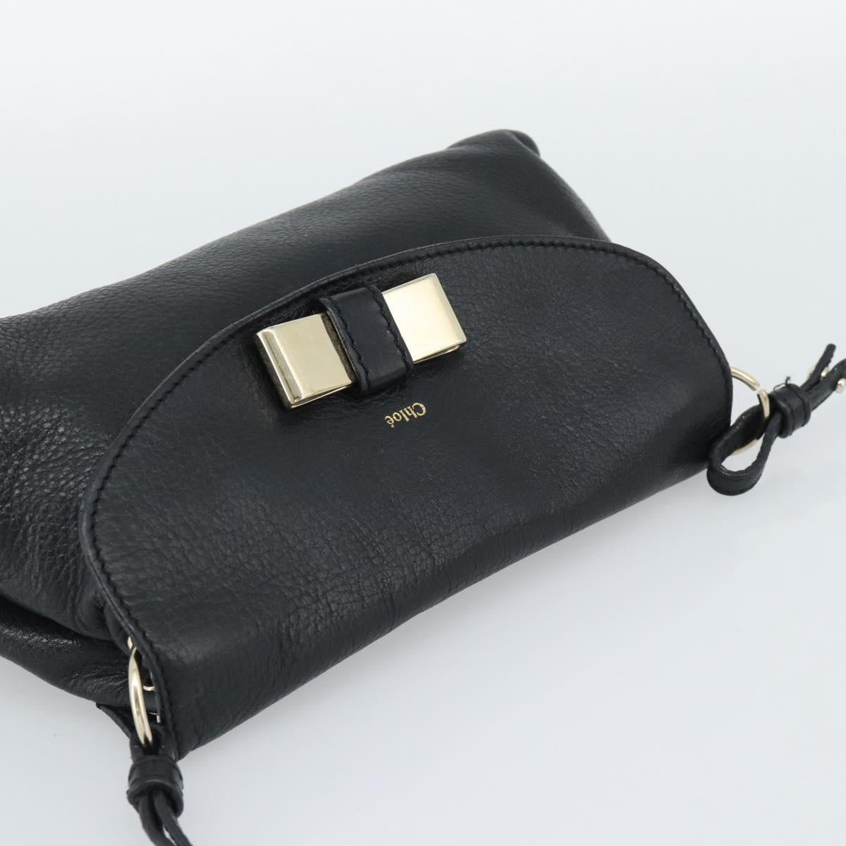 Chloe Shoulder Bag Leather Black Gold Auth mr2644