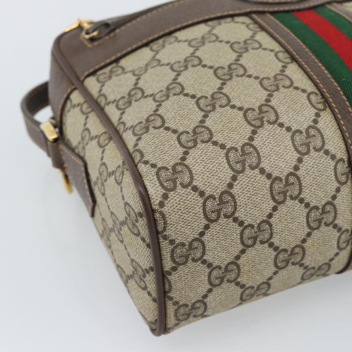 GUCCI GG Supreme Web Sherry Line Bag PVC Beige Gold 00 156 0852 Auth mr2646