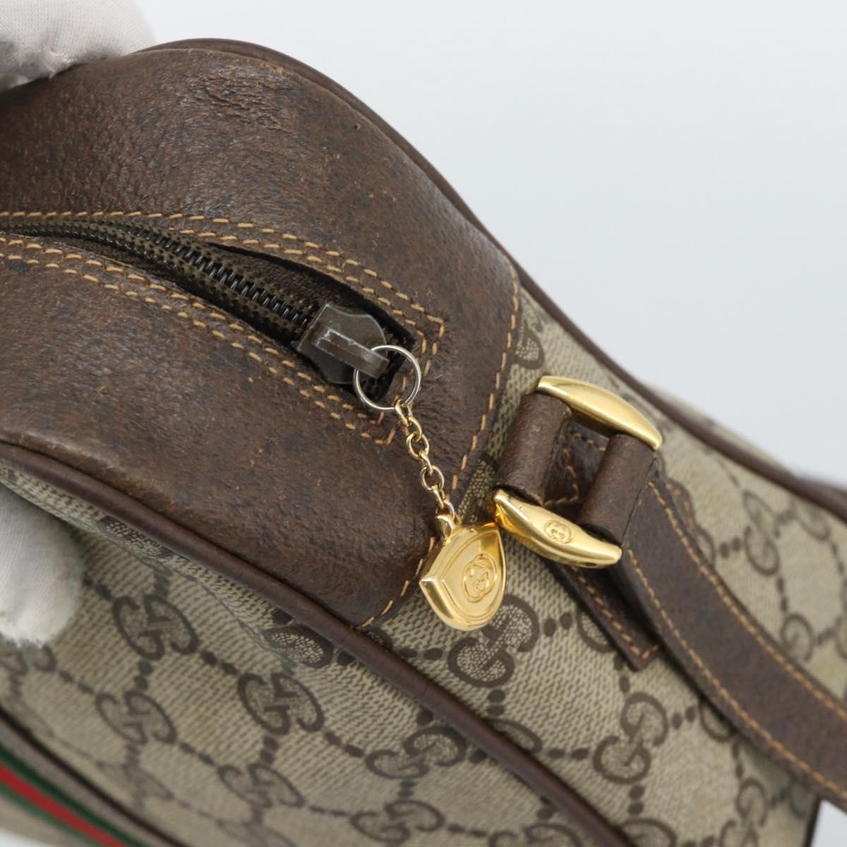 GUCCI GG Supreme Web Sherry Line Bag PVC Beige Gold 00 156 0852 Auth mr2646