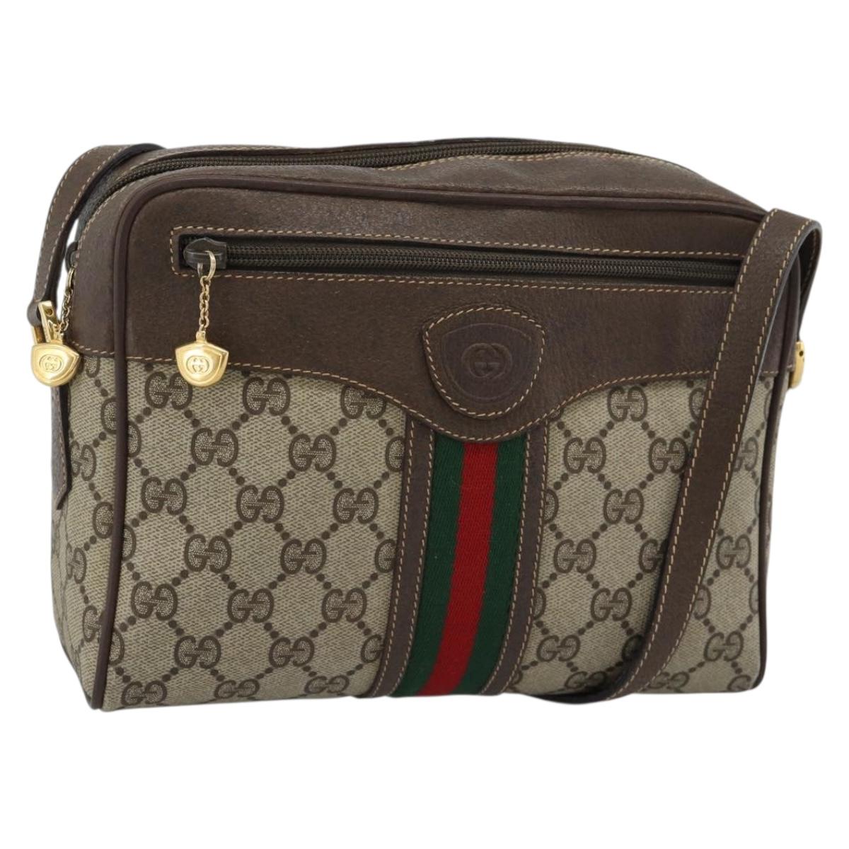 GUCCI GG Supreme Web Sherry Line Bag PVC Beige Gold 00 156 0852 Auth mr2646