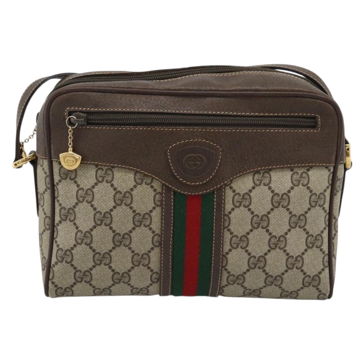 GUCCI GG Supreme Web Sherry Line Bag PVC Beige Gold 00 156 0852 Auth mr2646