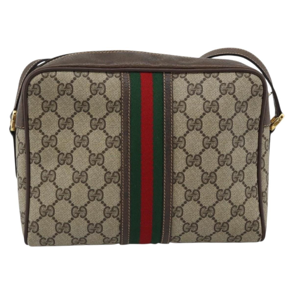 GUCCI GG Supreme Web Sherry Line Bag PVC Beige Gold 00 156 0852 Auth mr2646