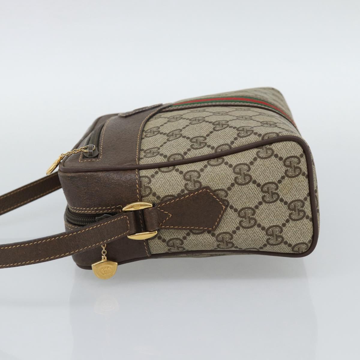 GUCCI GG Supreme Web Sherry Line Bag PVC Beige Gold 00 156 0852 Auth mr2646