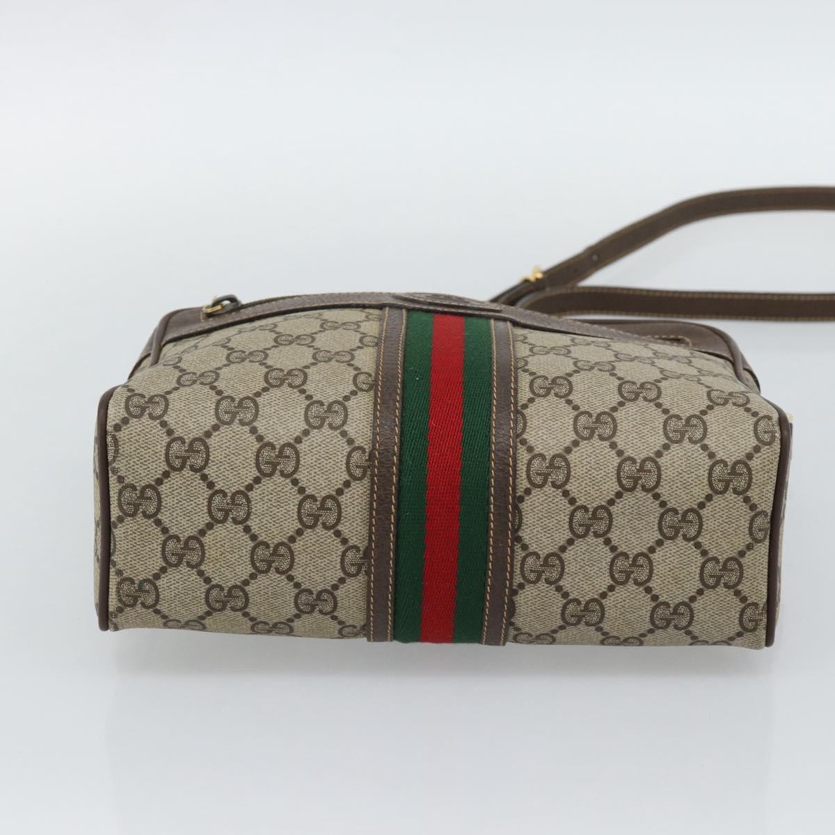 GUCCI GG Supreme Web Sherry Line Bag PVC Beige Gold 00 156 0852 Auth mr2646