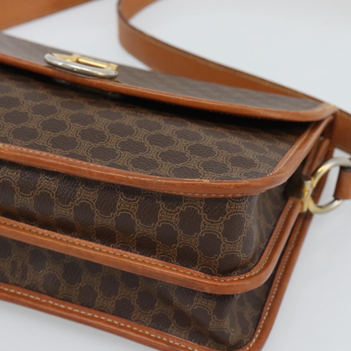 CELINE Macadam Shoulder Bag PVC Leather Brown Gold Auth mr2647