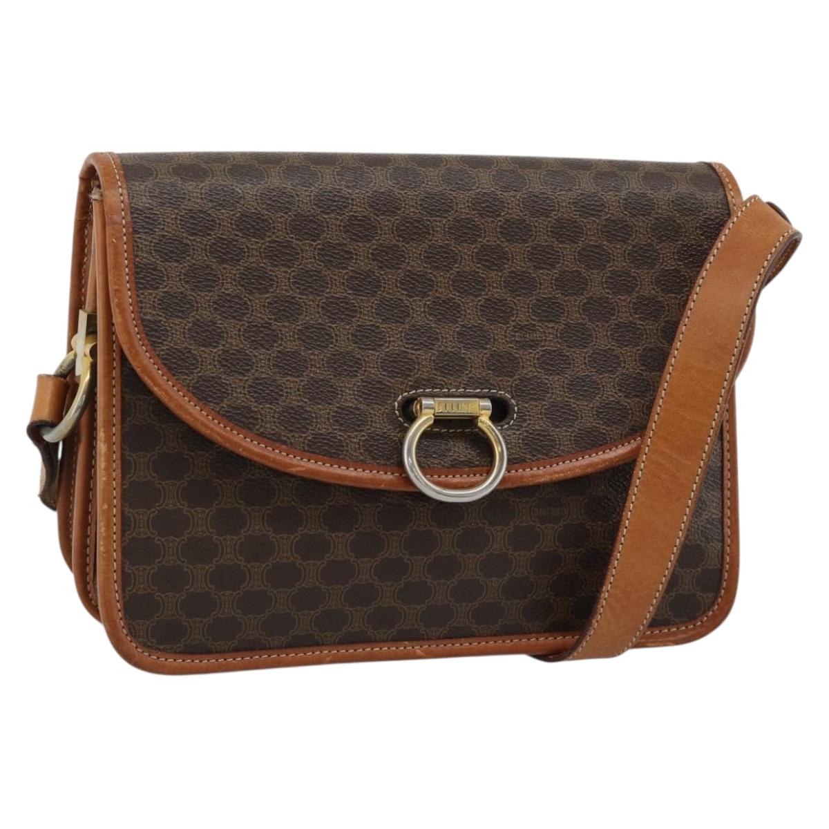 CELINE Macadam Shoulder Bag PVC Leather Brown Gold Auth mr2647
