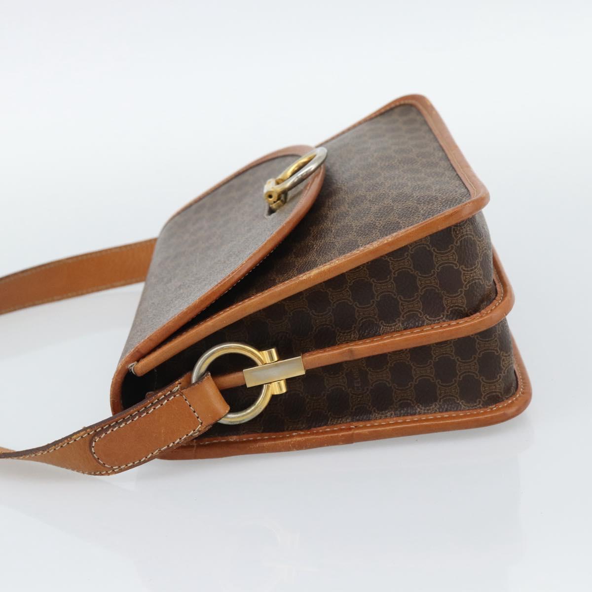 CELINE Macadam Shoulder Bag PVC Leather Brown Gold Auth mr2647