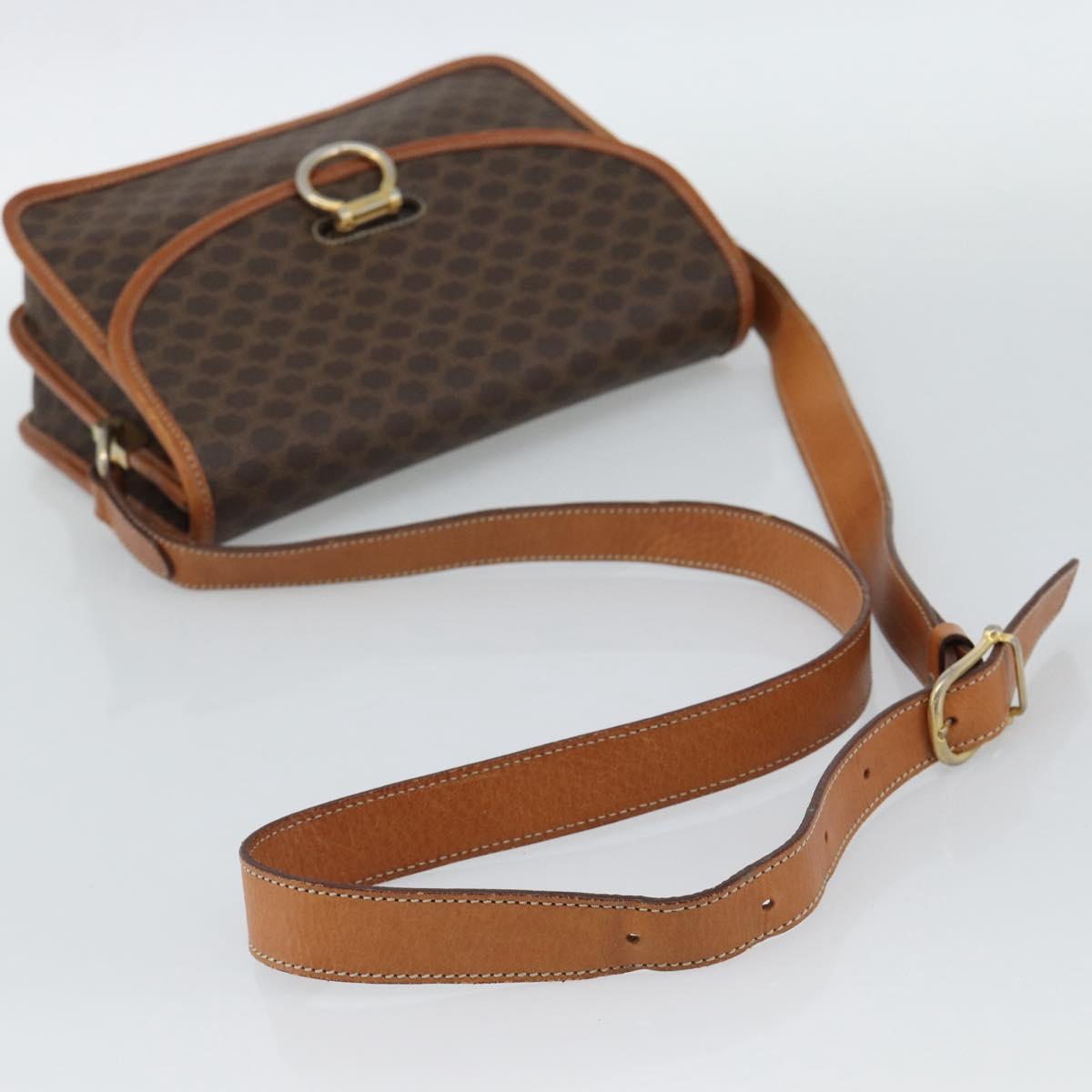 CELINE Macadam Shoulder Bag PVC Leather Brown Gold Auth mr2647