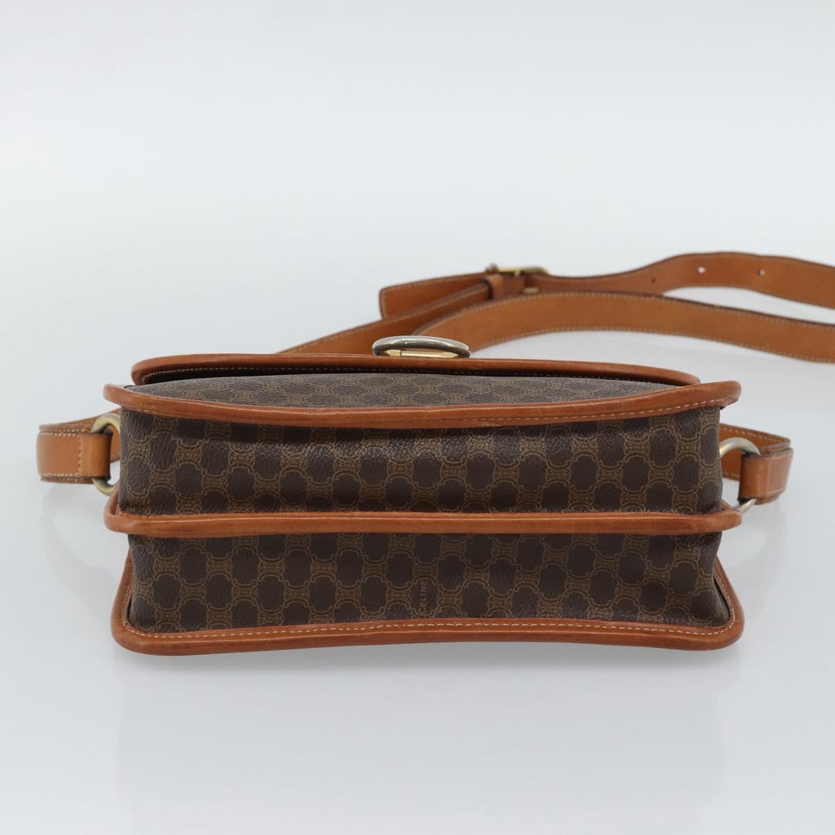 CELINE Macadam Shoulder Bag PVC Leather Brown Gold Auth mr2647