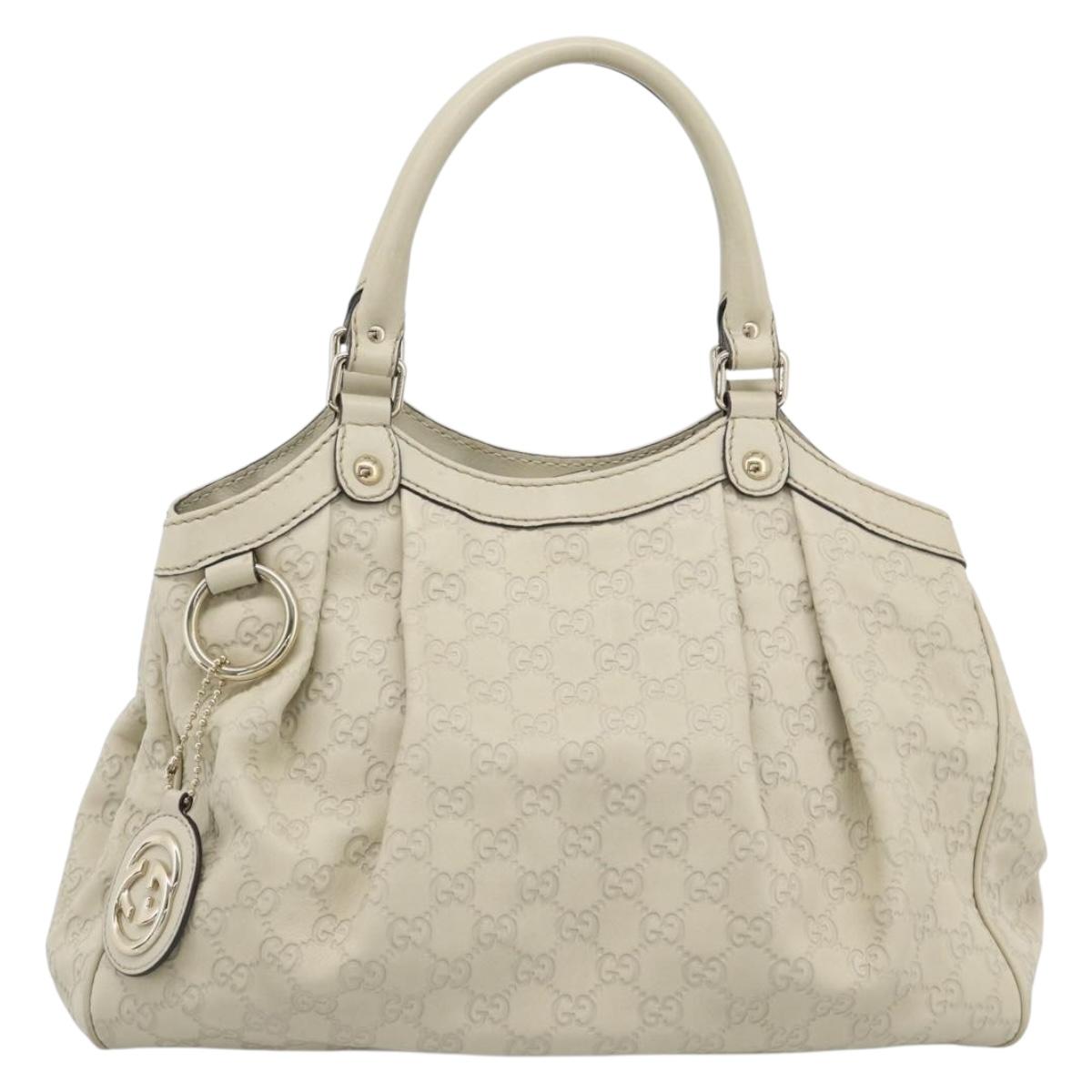 GUCCI GG Canvas Guccissima Tote Bag Leather Beige Gold 211944 Auth mr2648A