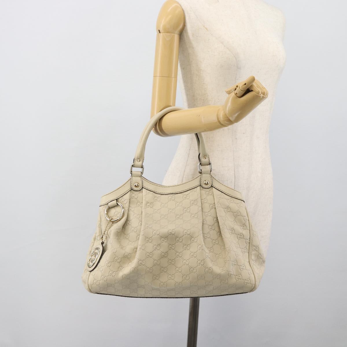 GUCCI GG Canvas Guccissima Tote Bag Leather Beige Gold 211944 Auth mr2648A