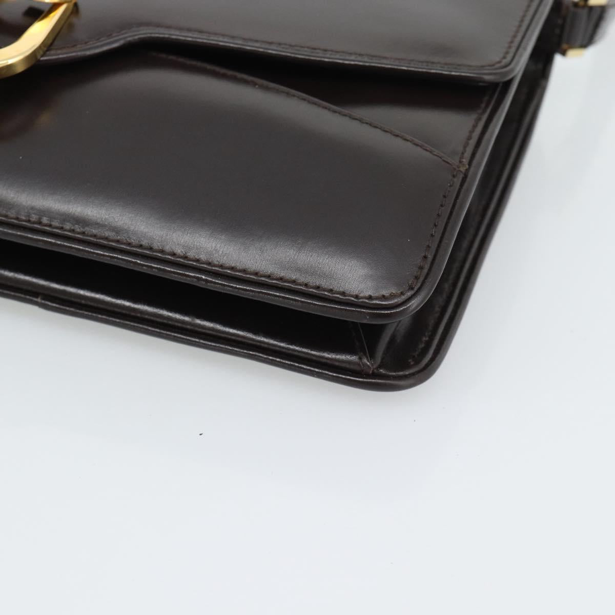 GUCCI Shoulder Bag Leather Brown Gold Auth mr2650
