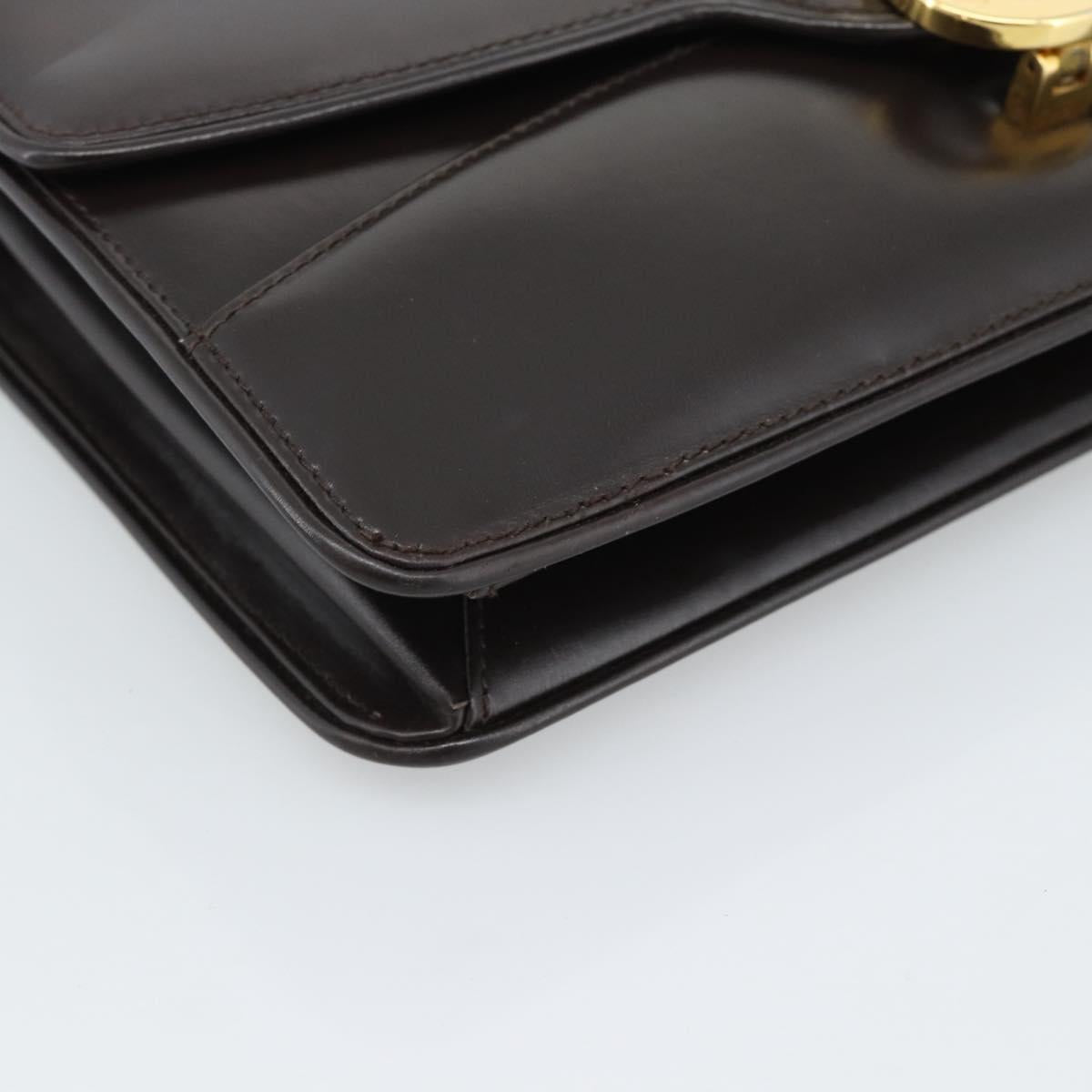 GUCCI Shoulder Bag Leather Brown Gold Auth mr2650
