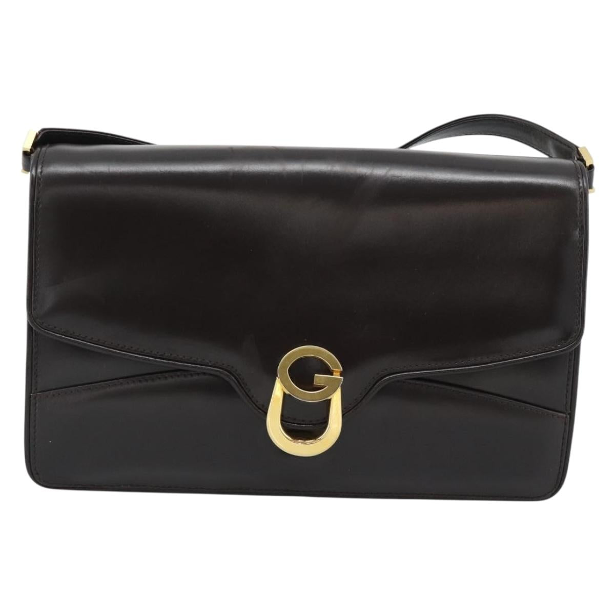 GUCCI Shoulder Bag Leather Brown Gold Auth mr2650