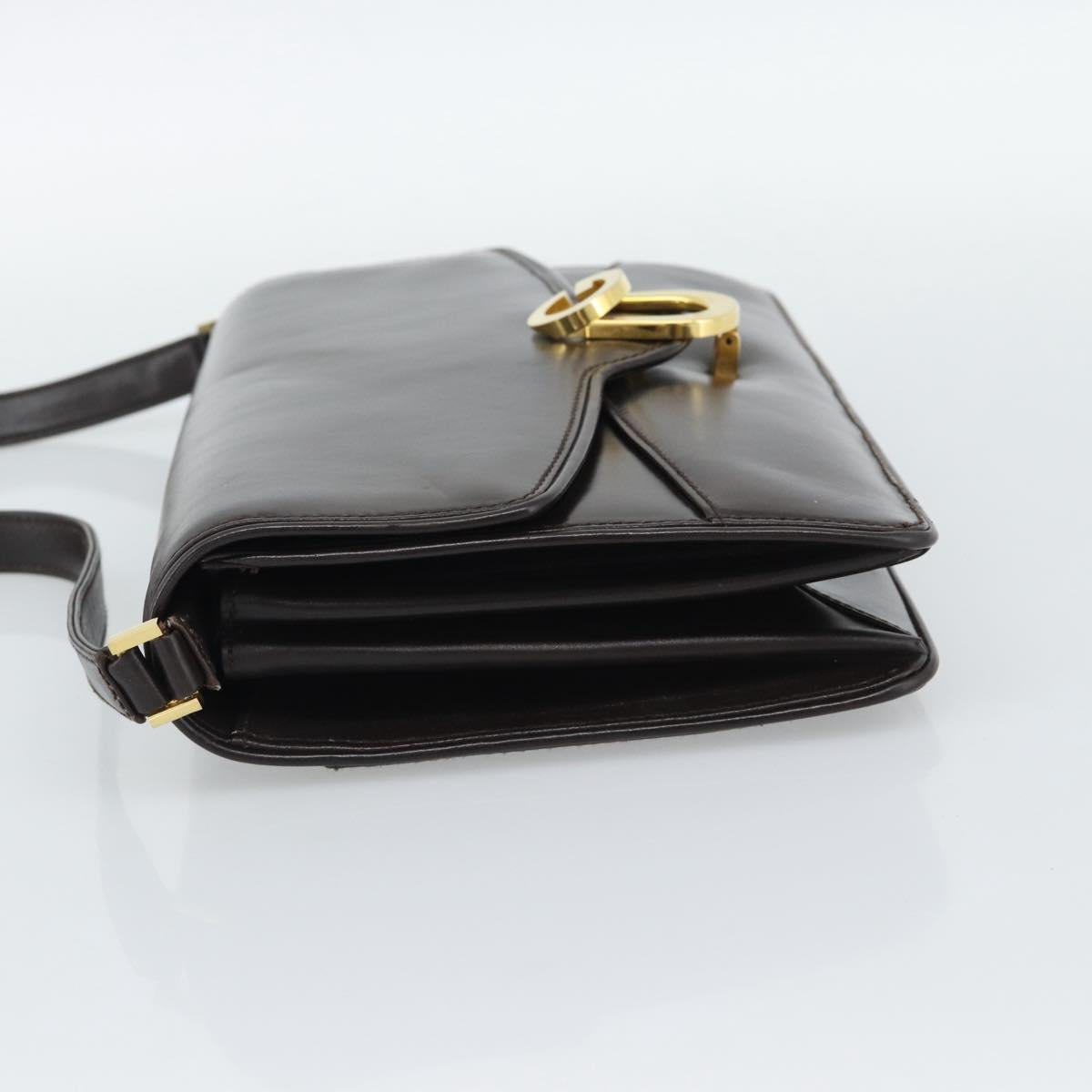 GUCCI Shoulder Bag Leather Brown Gold Auth mr2650