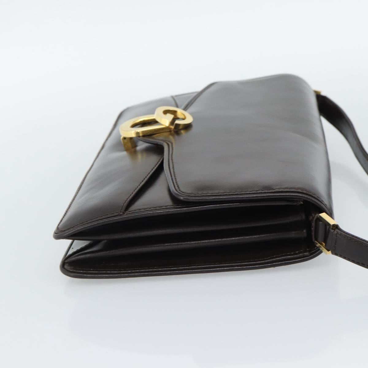 GUCCI Shoulder Bag Leather Brown Gold Auth mr2650