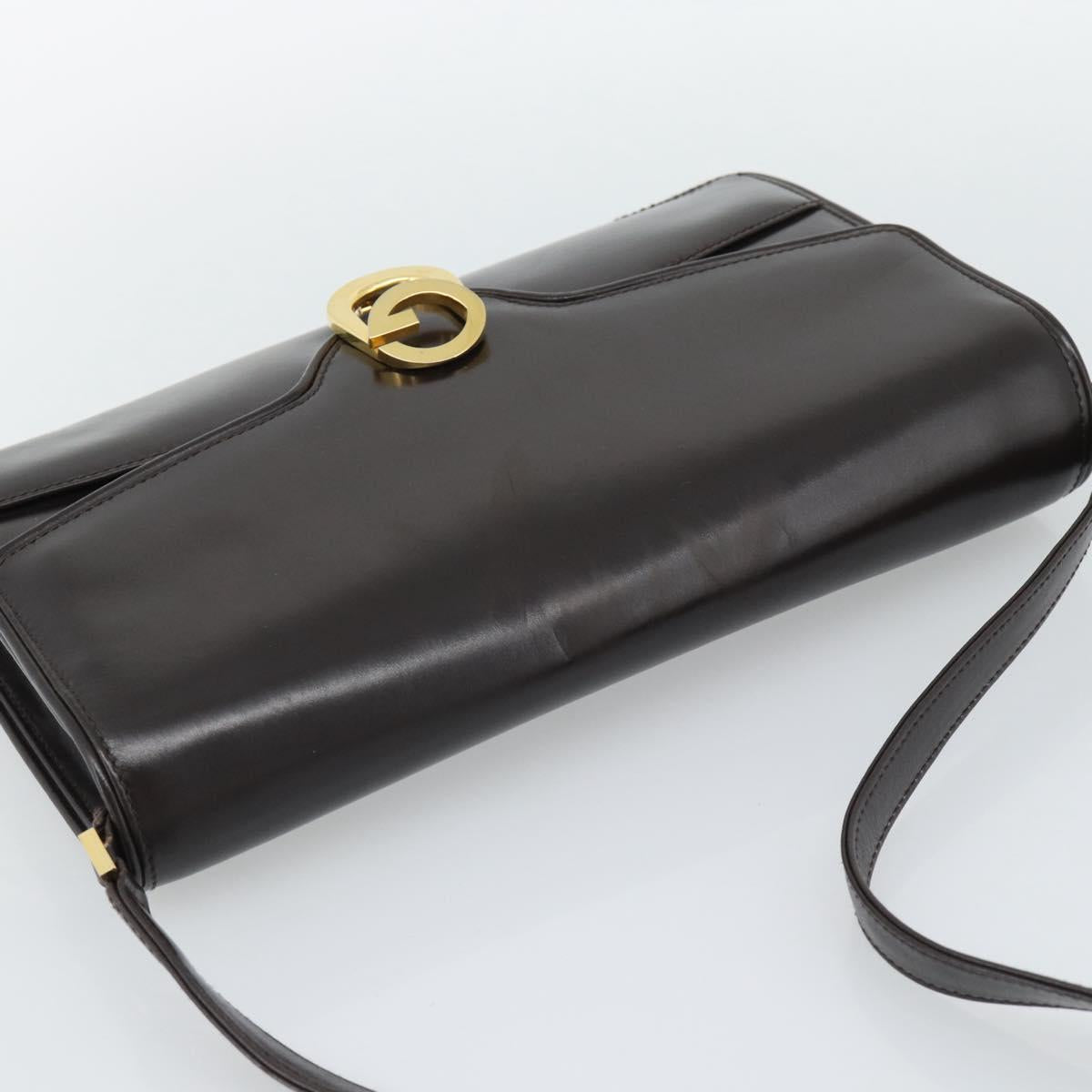 GUCCI Shoulder Bag Leather Brown Gold Auth mr2650