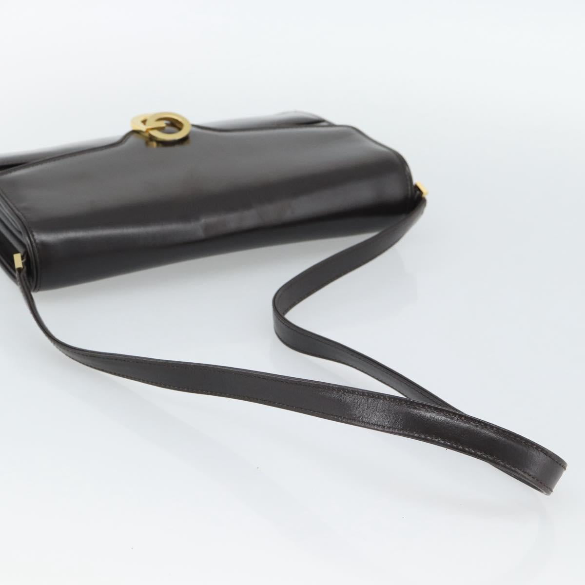 GUCCI Shoulder Bag Leather Brown Gold Auth mr2650