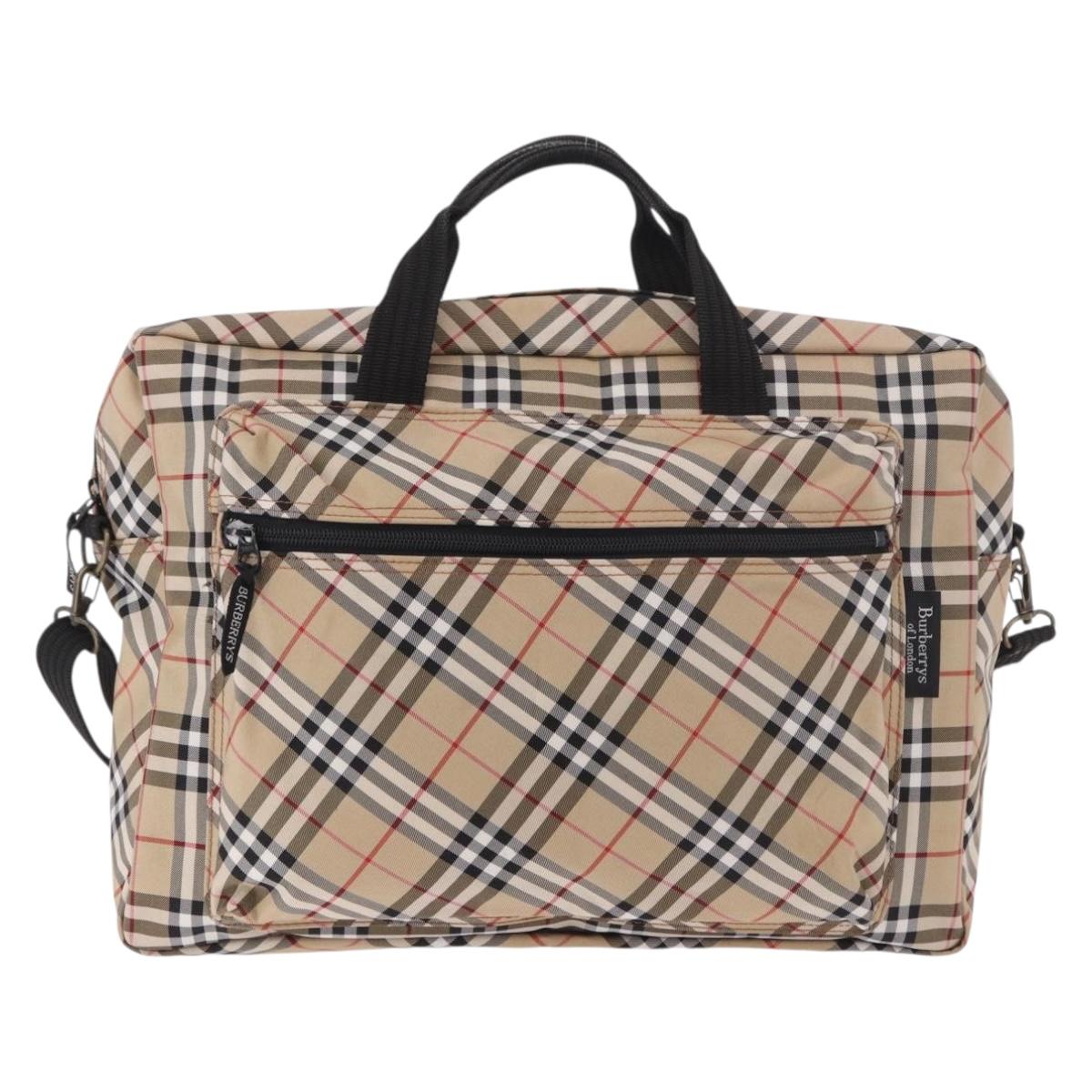 BURBERRY Hand Bag Canvas 3way Beige Gold Auth mr2653