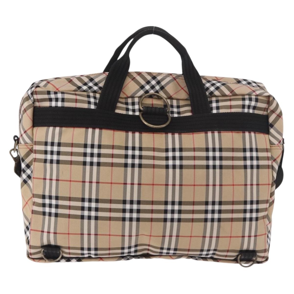 BURBERRY Hand Bag Canvas 3way Beige Gold Auth mr2653