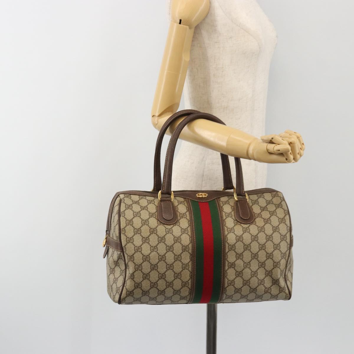 GUCCI GG Supreme Web Sherry Line Bag PVC Beige Gold 002 40 0168 Auth mr2654