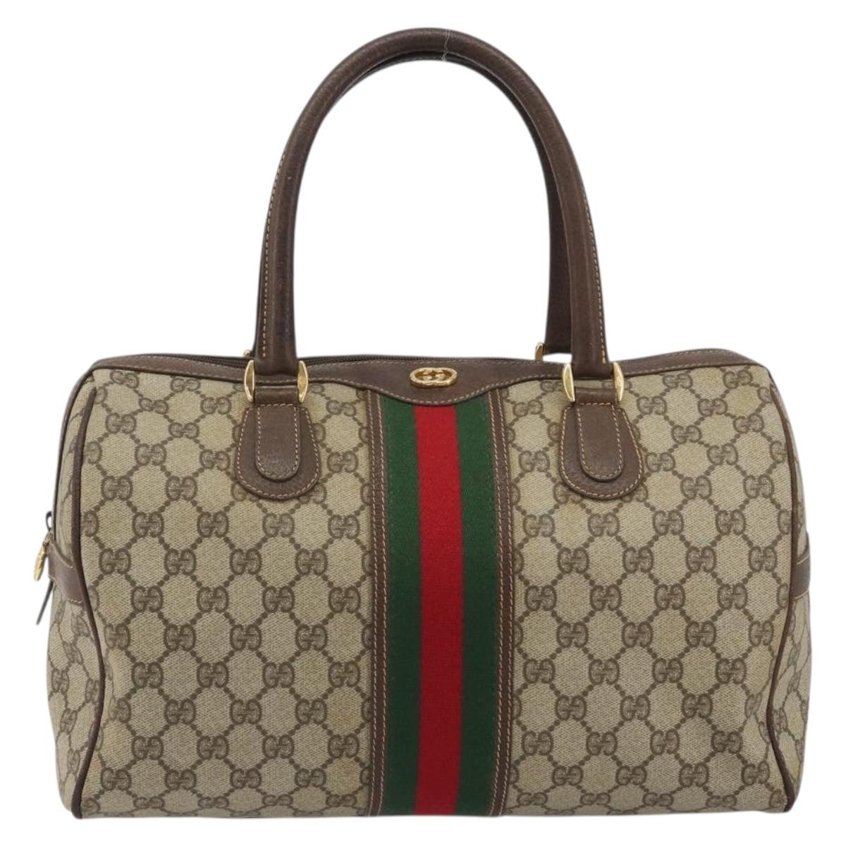 GUCCI GG Supreme Web Sherry Line Bag PVC Beige Gold 002 40 0168 Auth mr2654