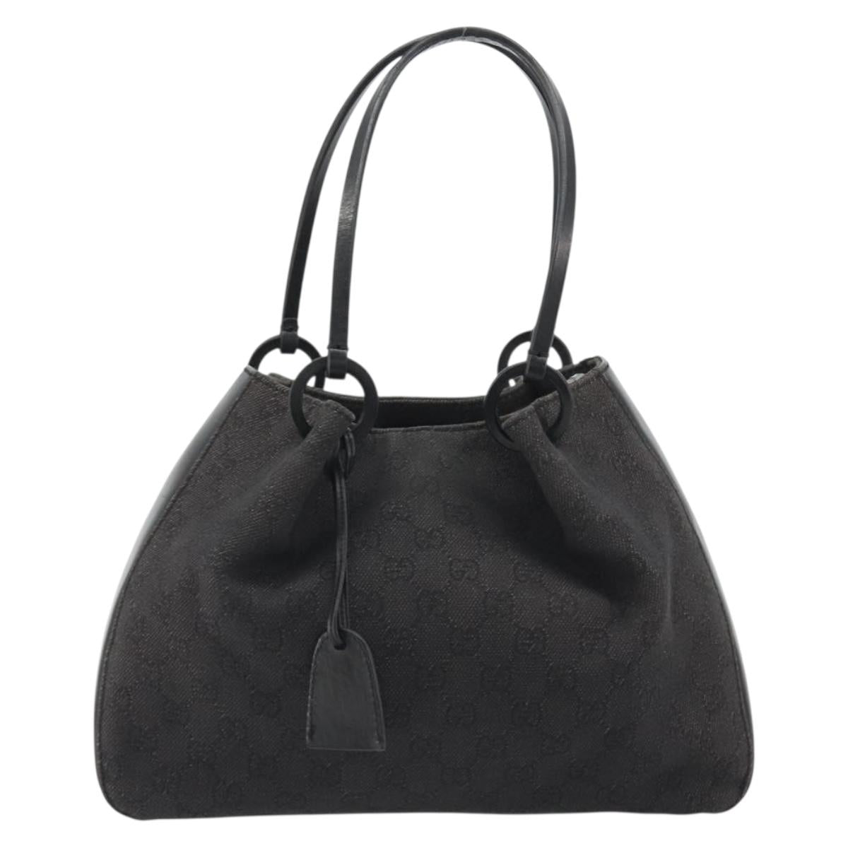 GUCCI GG Canvas Tote Bag Denim Black Silver 101919 Auth mr2655