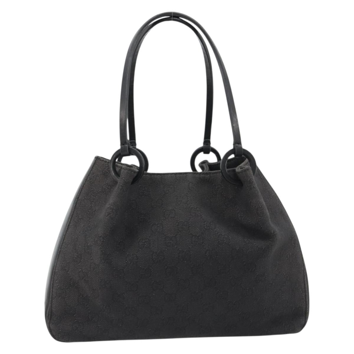 GUCCI GG Canvas Tote Bag Denim Black Silver 101919 Auth mr2655