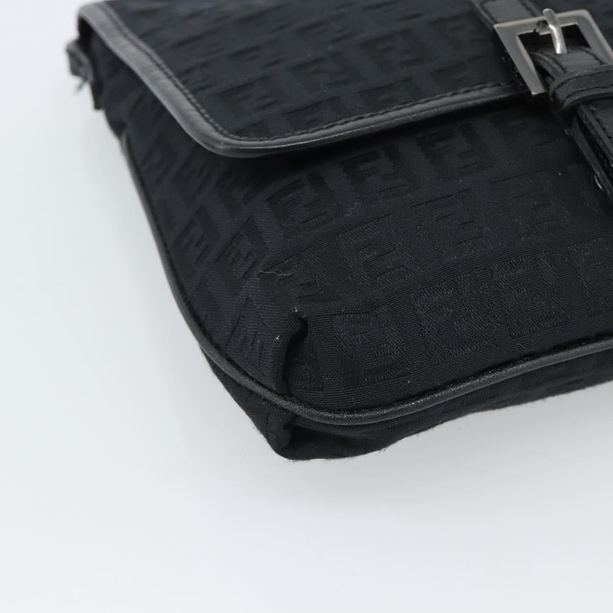FENDI Zucchino Canvas Shoulder Bag Black Silver Auth mr2656