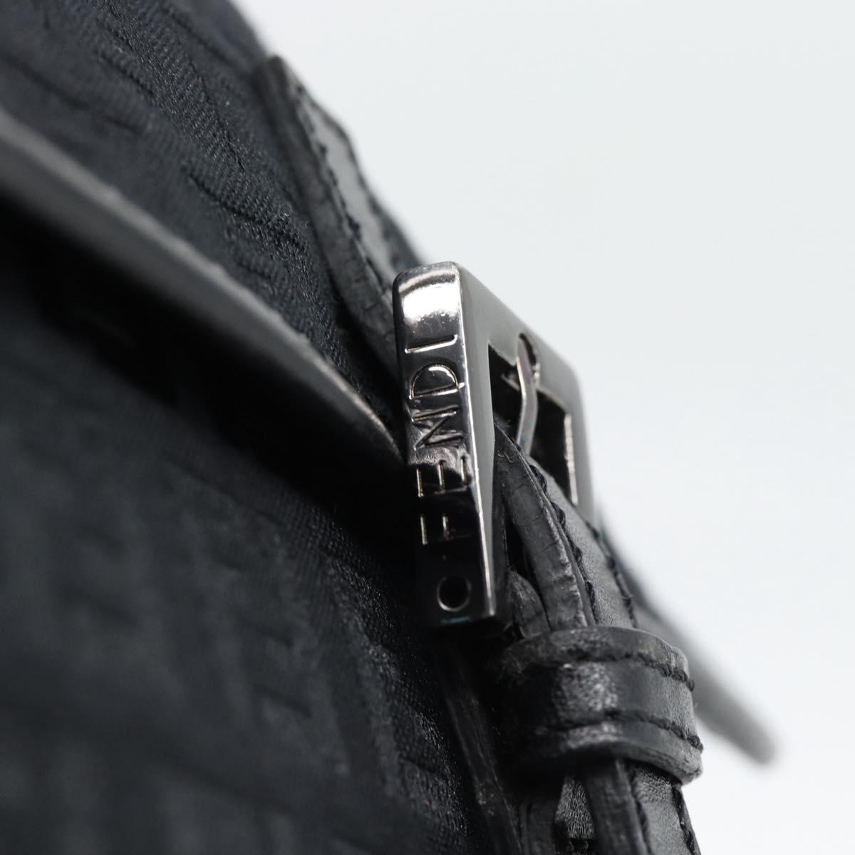 FENDI Zucchino Canvas Shoulder Bag Black Silver Auth mr2656