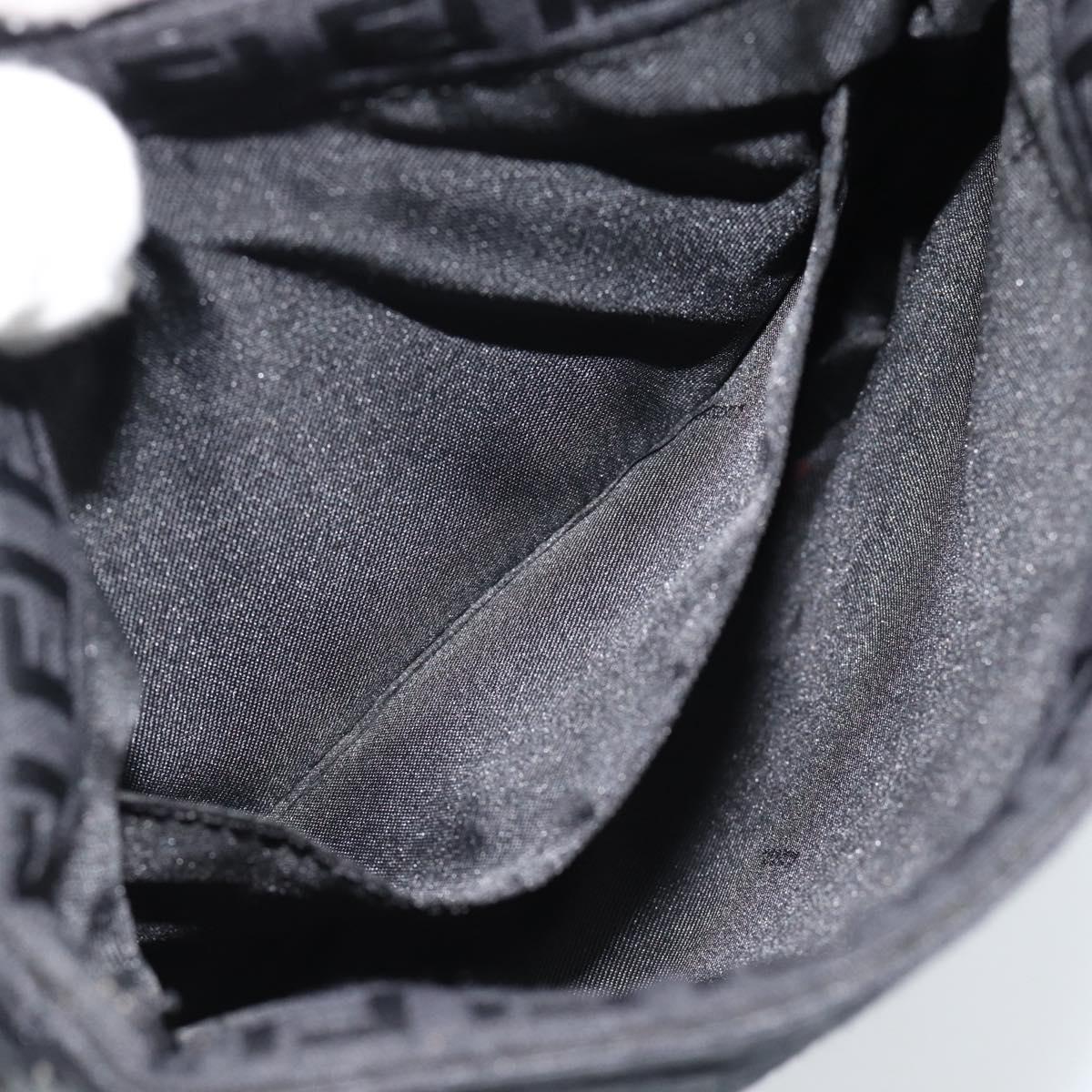 FENDI Zucchino Canvas Shoulder Bag Black Silver Auth mr2656
