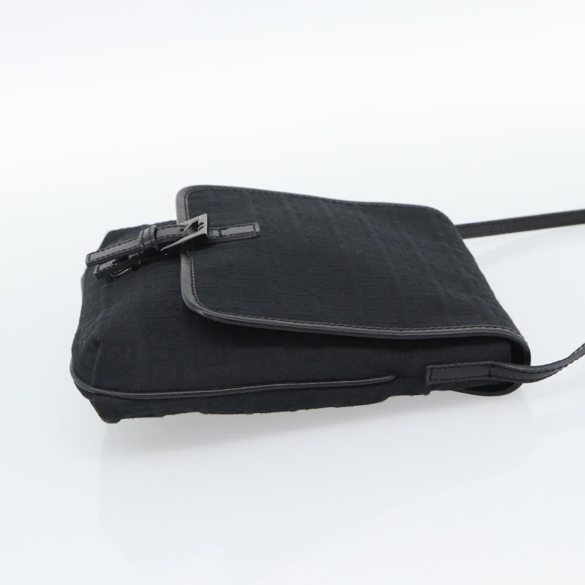 FENDI Zucchino Canvas Shoulder Bag Black Silver Auth mr2656