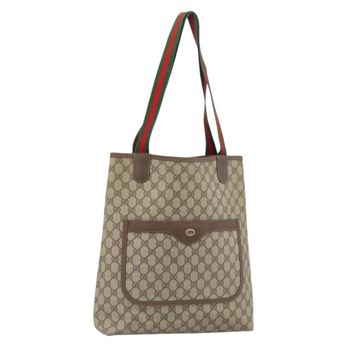 GUCCI GG Supreme Web Sherry Line Tote Bag PVC Beige Gold 40 02 003 Auth mr2657