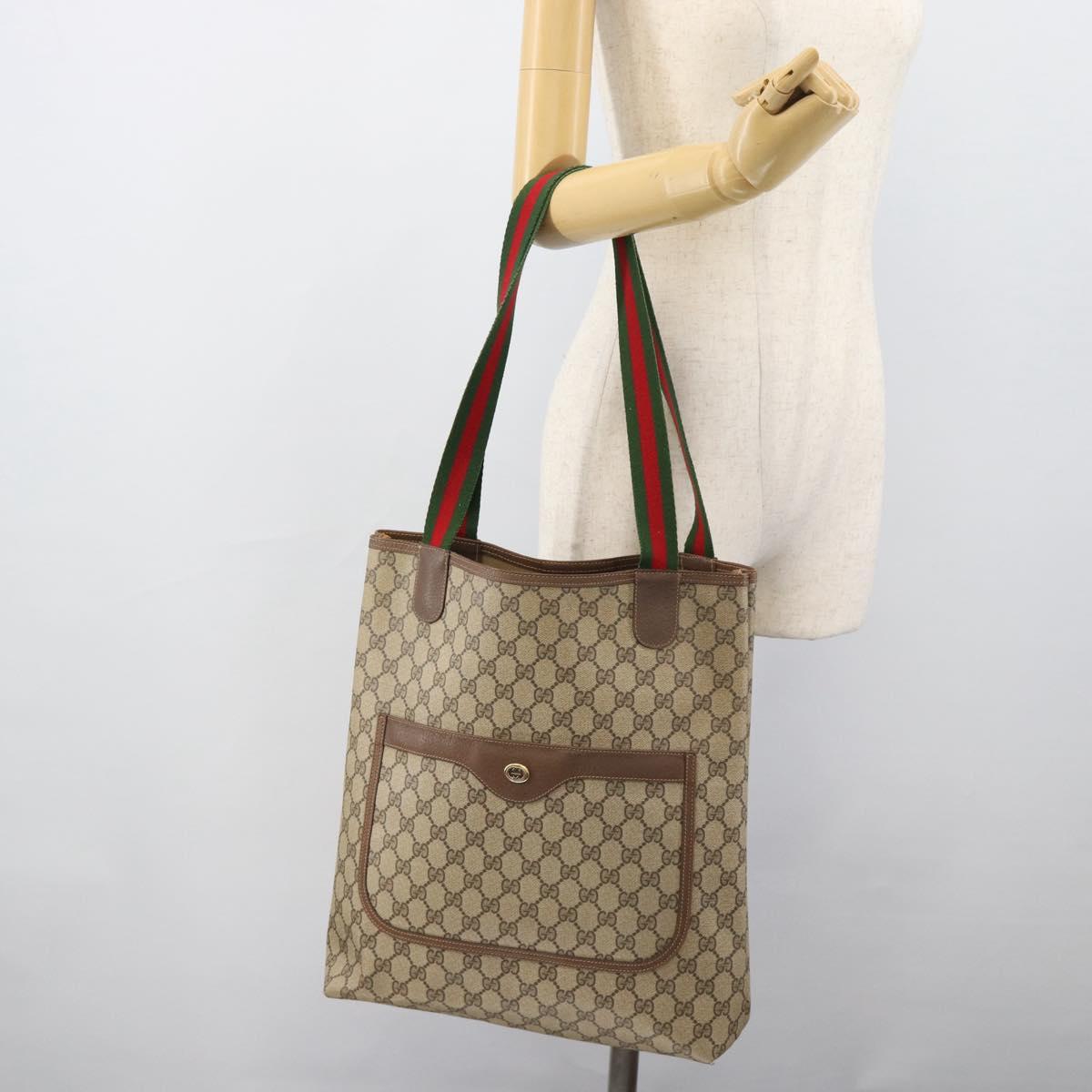 GUCCI GG Supreme Web Sherry Line Tote Bag PVC Beige Gold 40 02 003 Auth mr2657