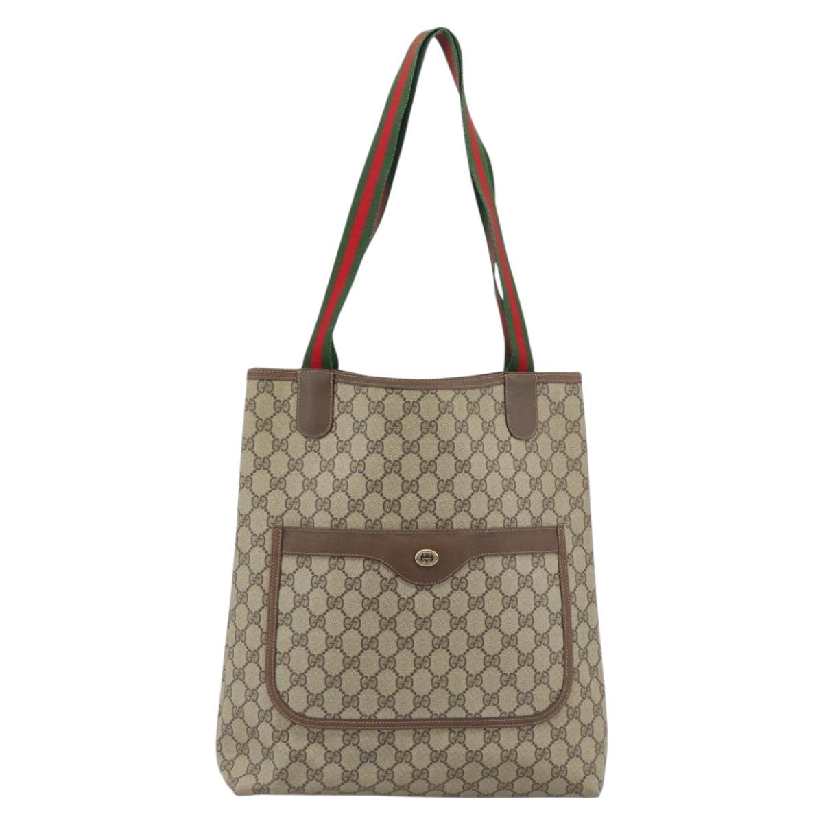 GUCCI GG Supreme Web Sherry Line Tote Bag PVC Beige Gold 40 02 003 Auth mr2657