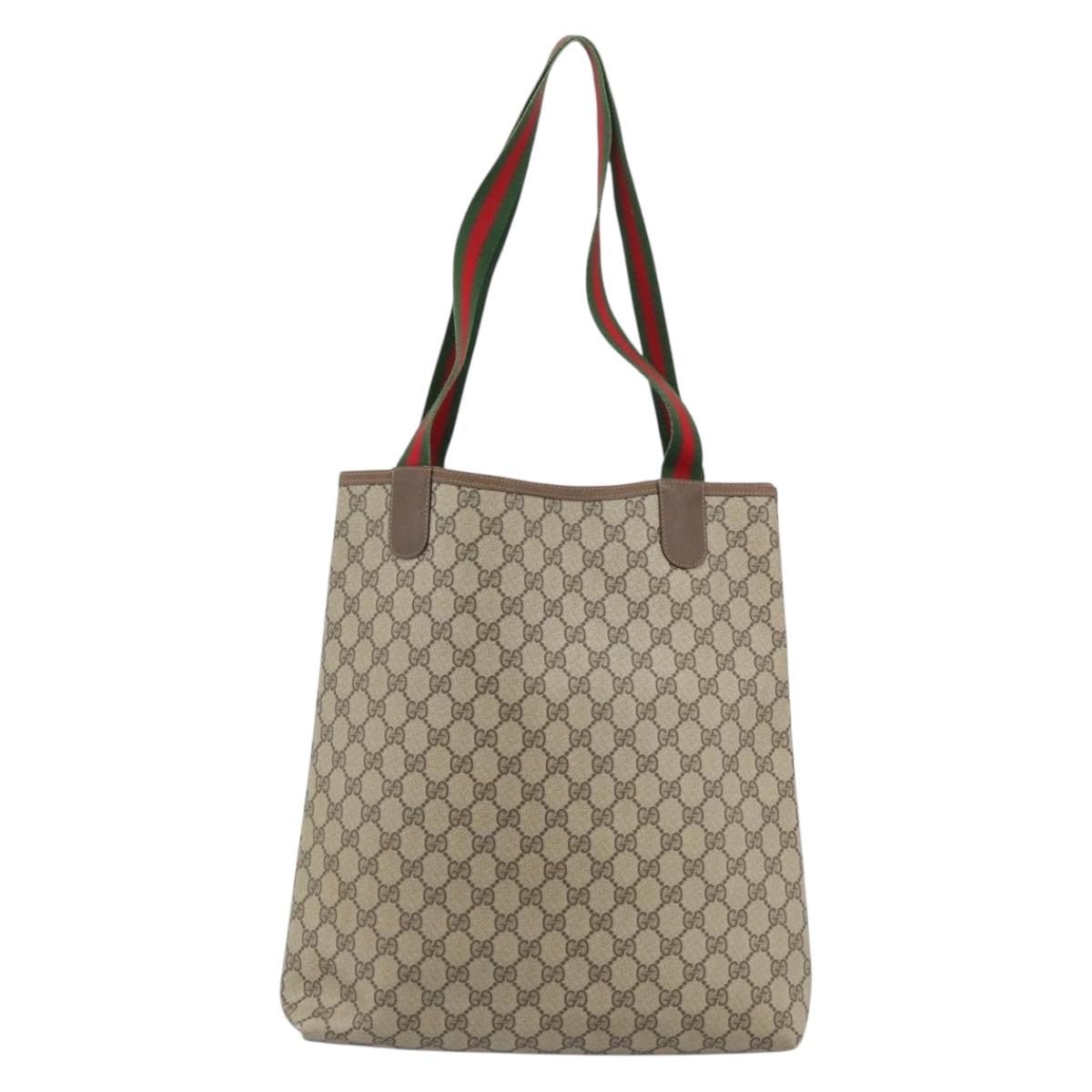 GUCCI GG Supreme Web Sherry Line Tote Bag PVC Beige Gold 40 02 003 Auth mr2657