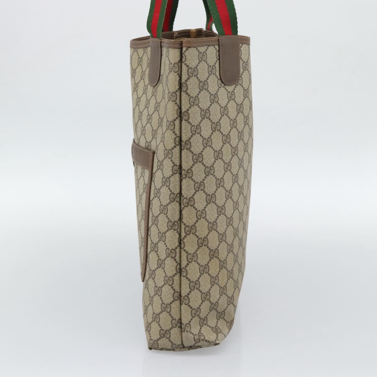GUCCI GG Supreme Web Sherry Line Tote Bag PVC Beige Gold 40 02 003 Auth mr2657