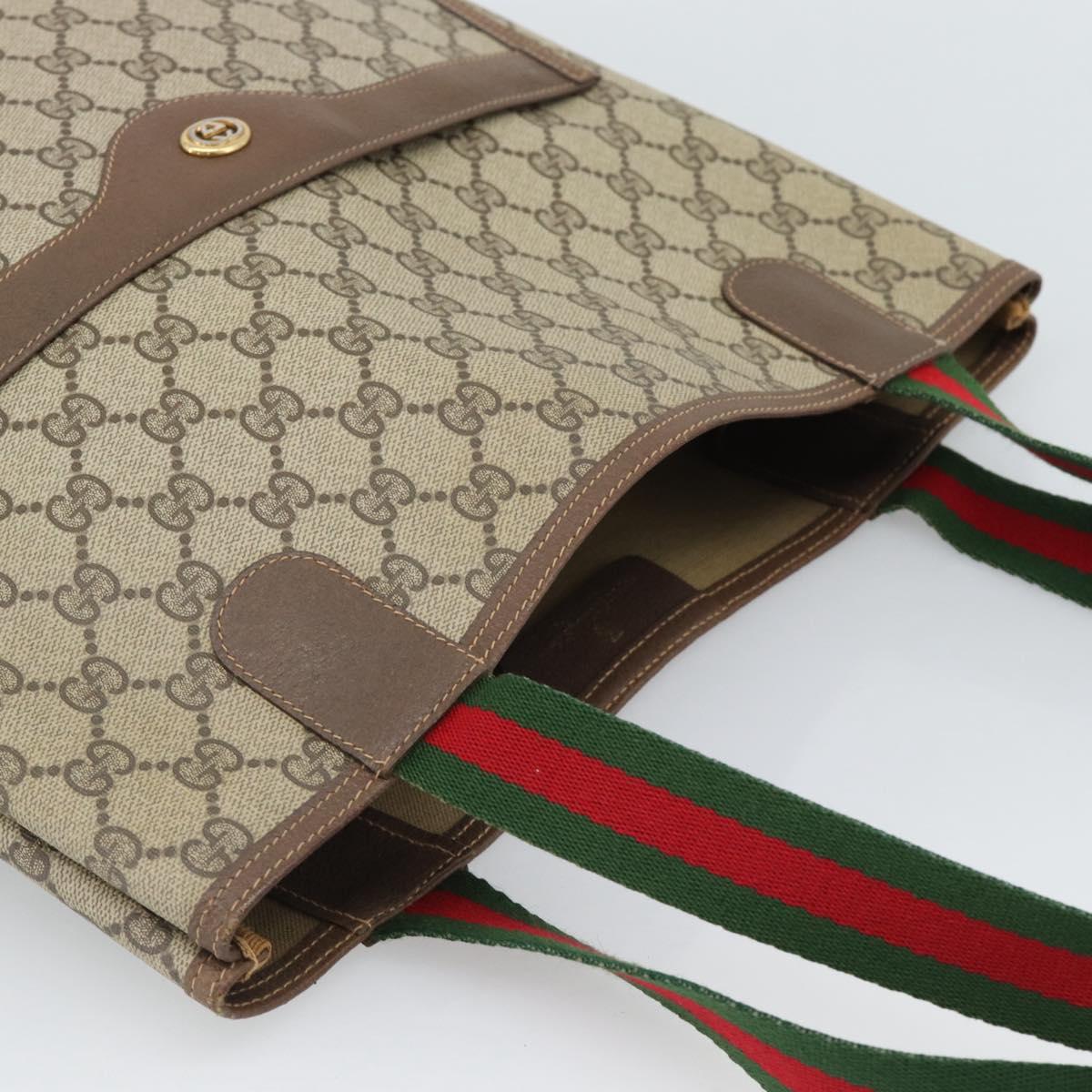 GUCCI GG Supreme Web Sherry Line Tote Bag PVC Beige Gold 40 02 003 Auth mr2657