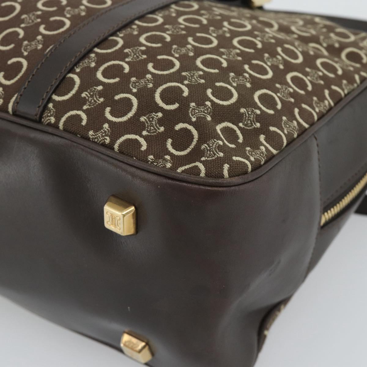 CELINE C Macadam Canvas Hand Bag Brown Gold Auth mr2659