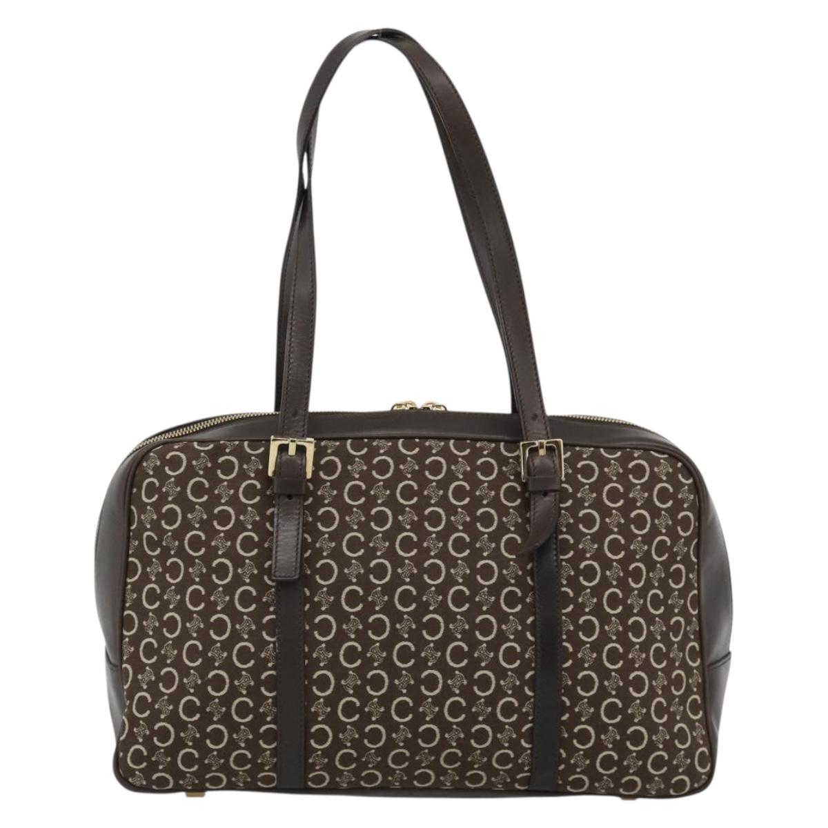 CELINE C Macadam Canvas Hand Bag Brown Gold Auth mr2659