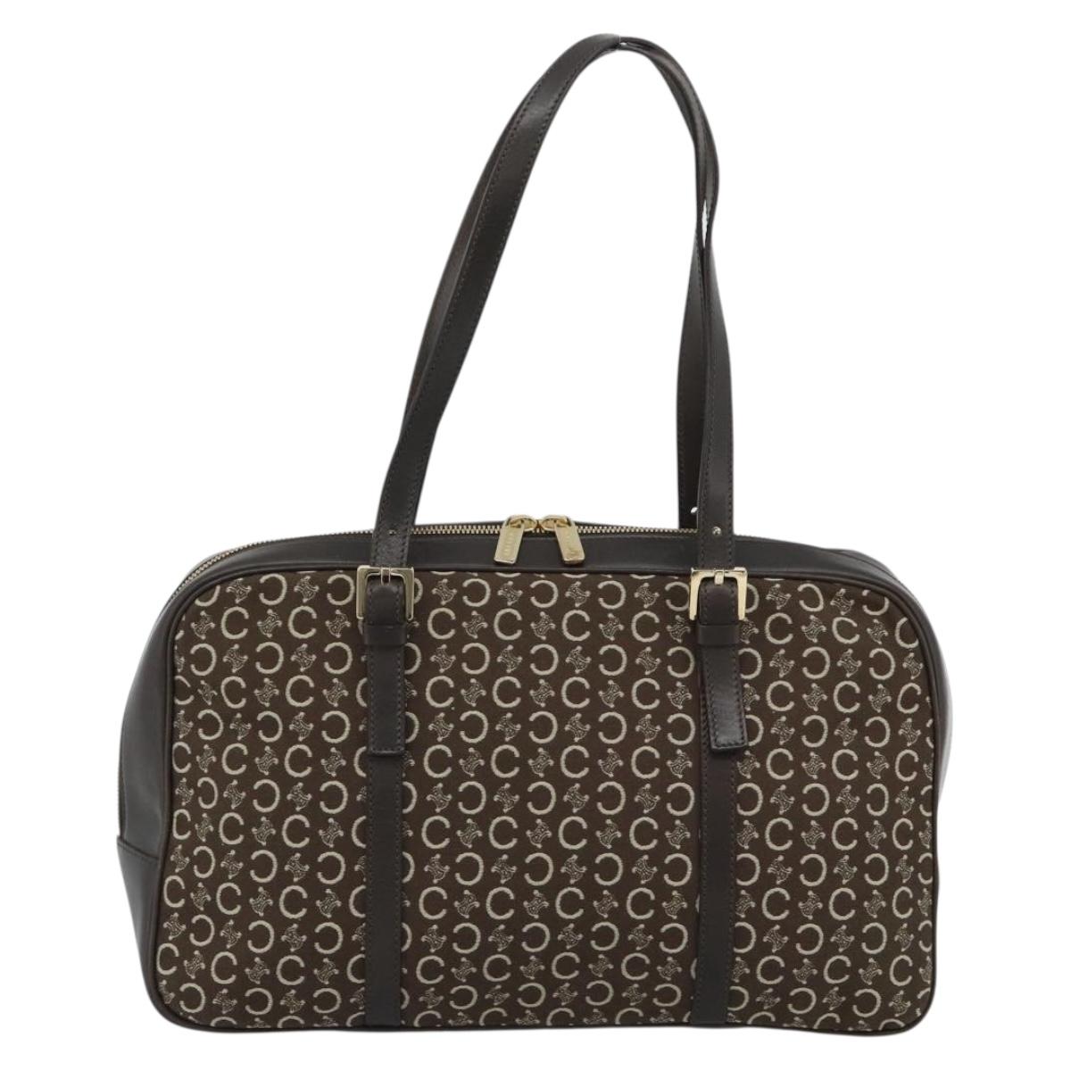 CELINE C Macadam Canvas Hand Bag Brown Gold Auth mr2659