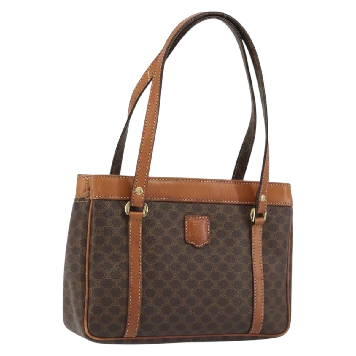 CELINE Macadam Canvas Hand Bag PVC Leather Brown Gold Auth mr2661