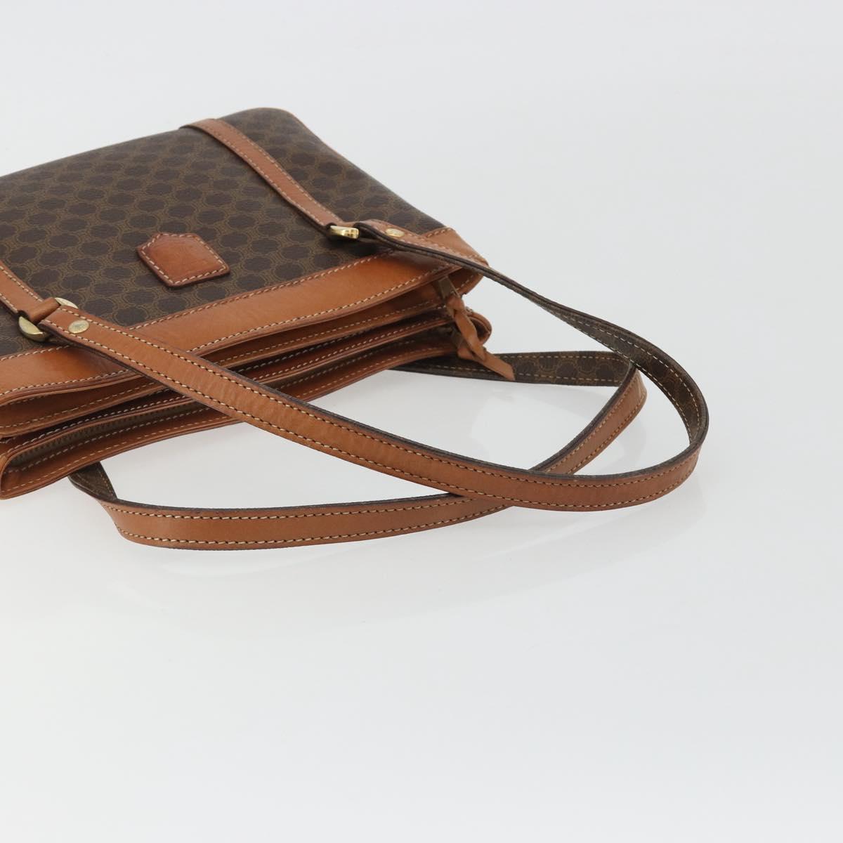 CELINE Macadam Canvas Hand Bag PVC Leather Brown Gold Auth mr2661