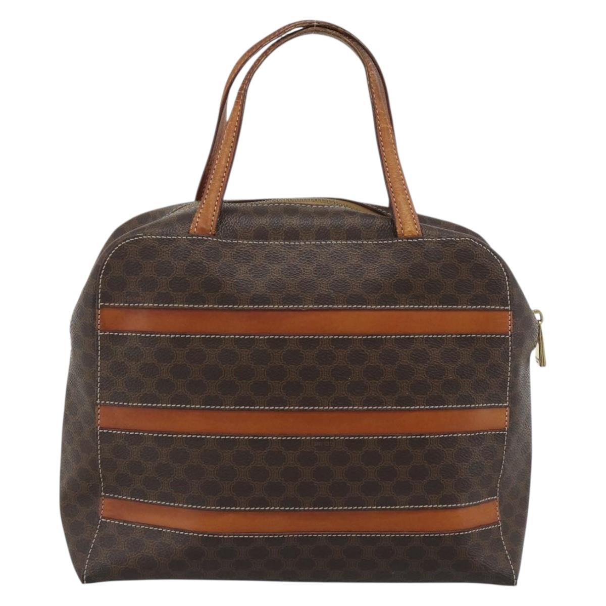 CELINE Macadam Canvas Hand Bag PVC Leather Brown Gold Auth mr2662