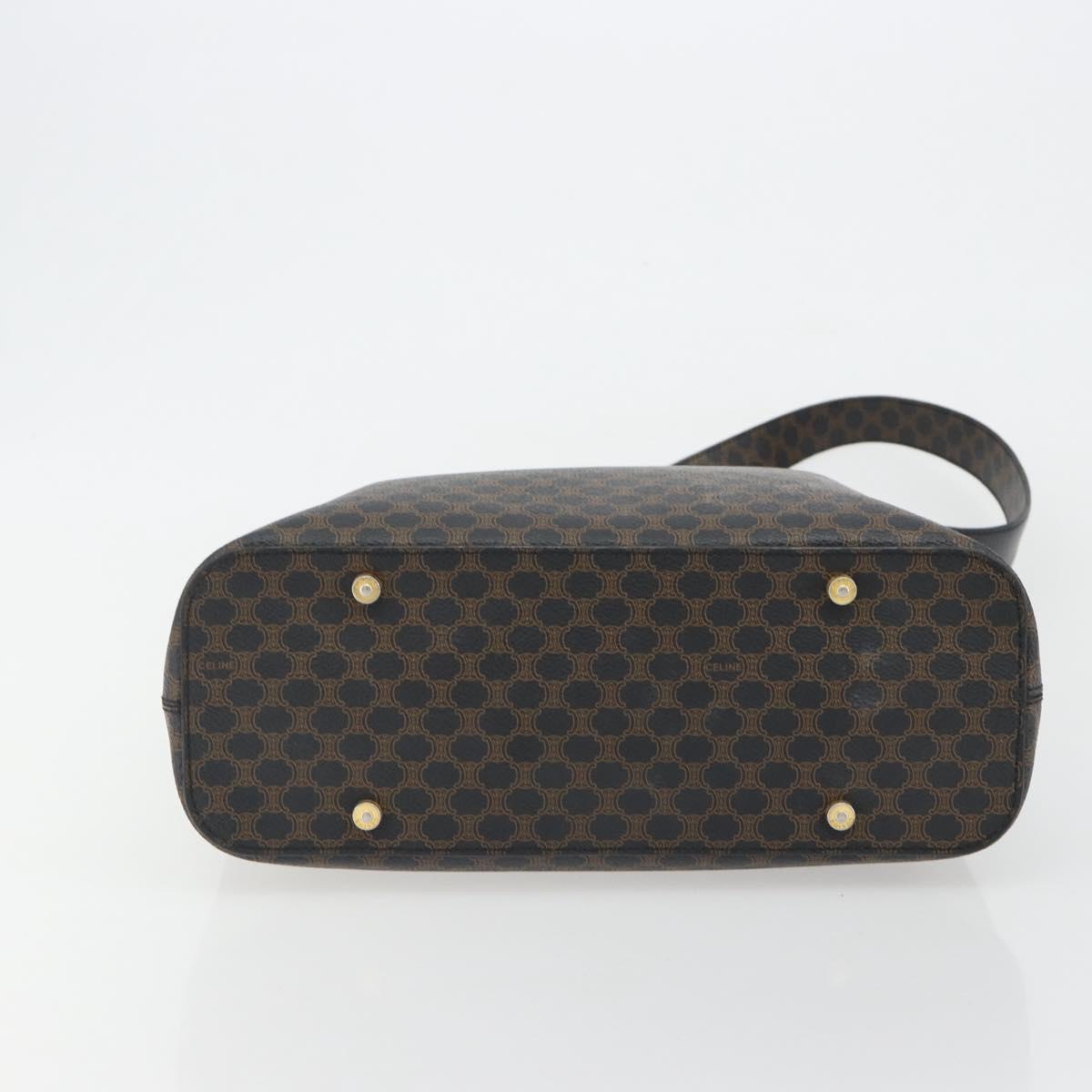 CELINE Macadam Canvas Shoulder Bag PVC Leather Black Gold Auth mr2663
