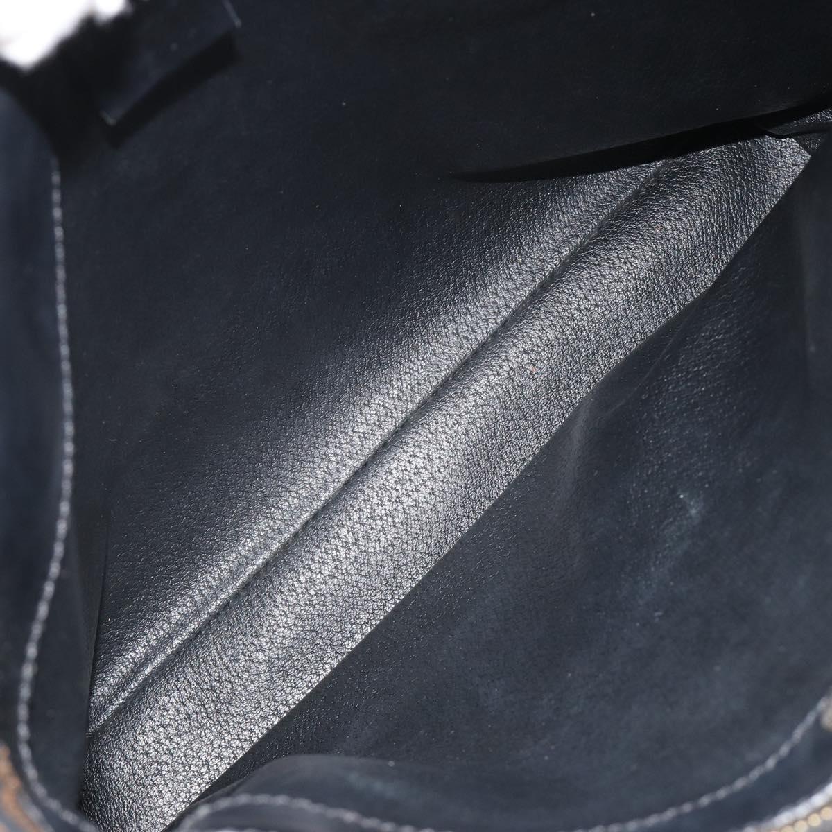 CELINE Macadam Canvas Shoulder Bag PVC Leather Black Gold Auth mr2663