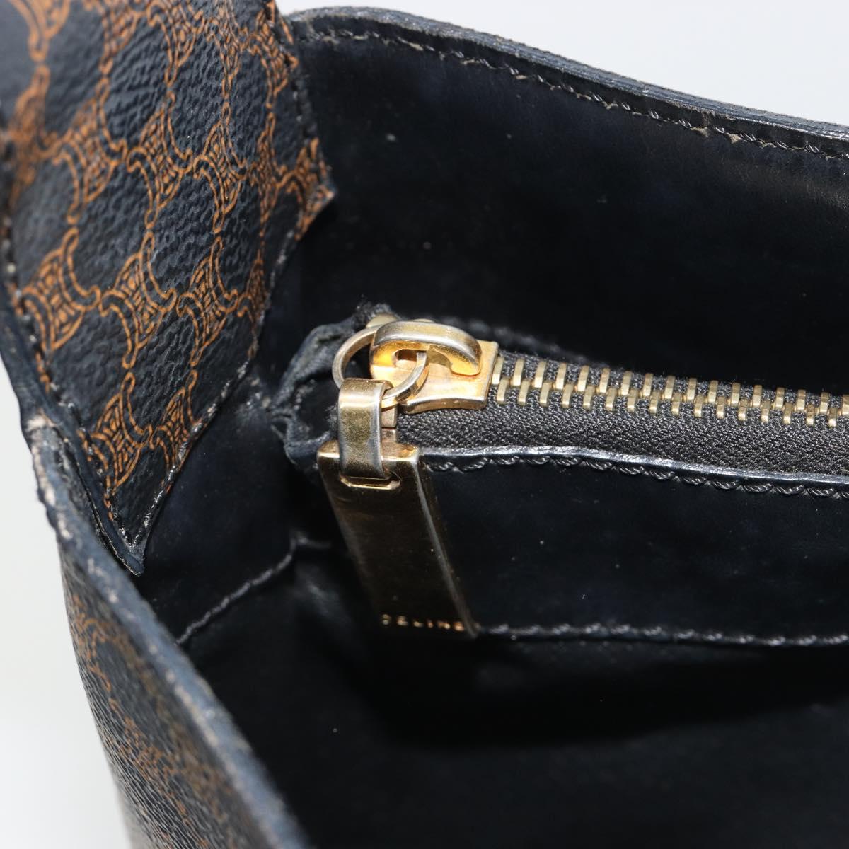 CELINE Macadam Canvas Shoulder Bag PVC Leather Black Gold Auth mr2663