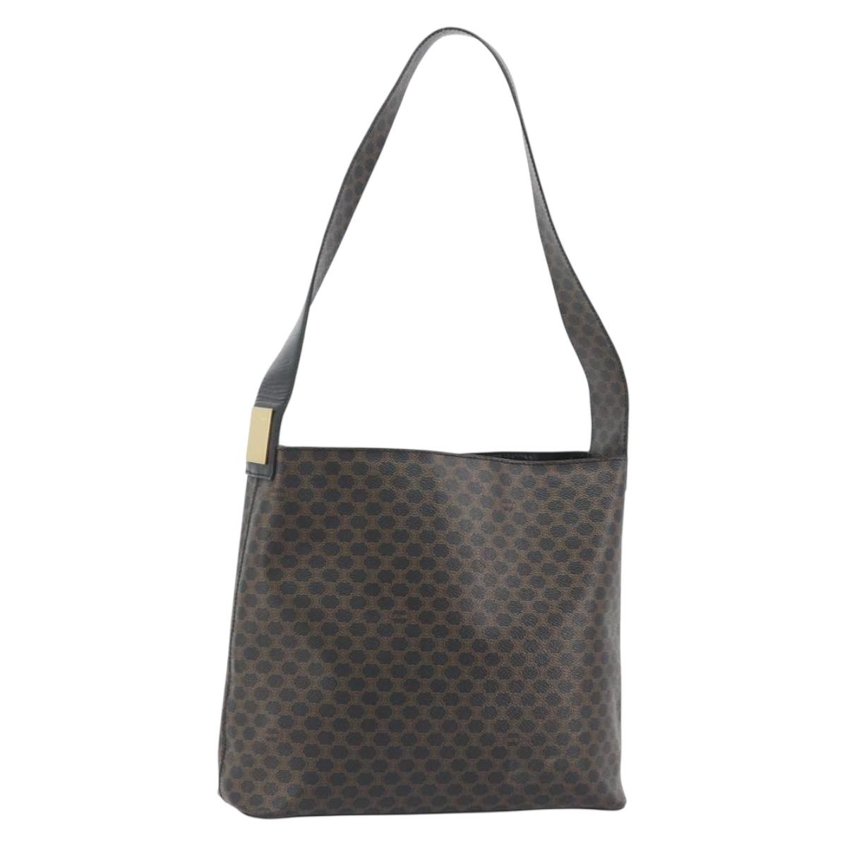 CELINE Macadam Canvas Shoulder Bag PVC Leather Black Gold Auth mr2663