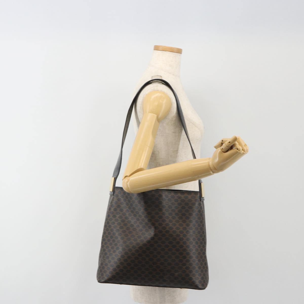 CELINE Macadam Canvas Shoulder Bag PVC Leather Black Gold Auth mr2663